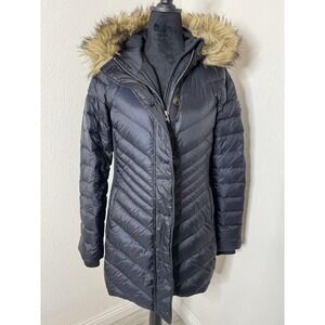 Abercrombie & Fitch Womens Small Puffer‎ Coat Hooded Faux Fur Trim Black
